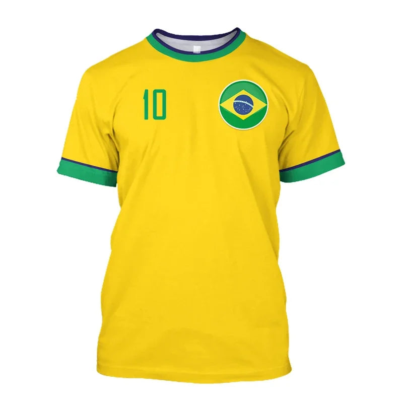 Brazil Flag #10 T-Shirt Men Women Brazilian Soccer Graphic Tee  Summer outdoor sports casual fashionable simple streetwear