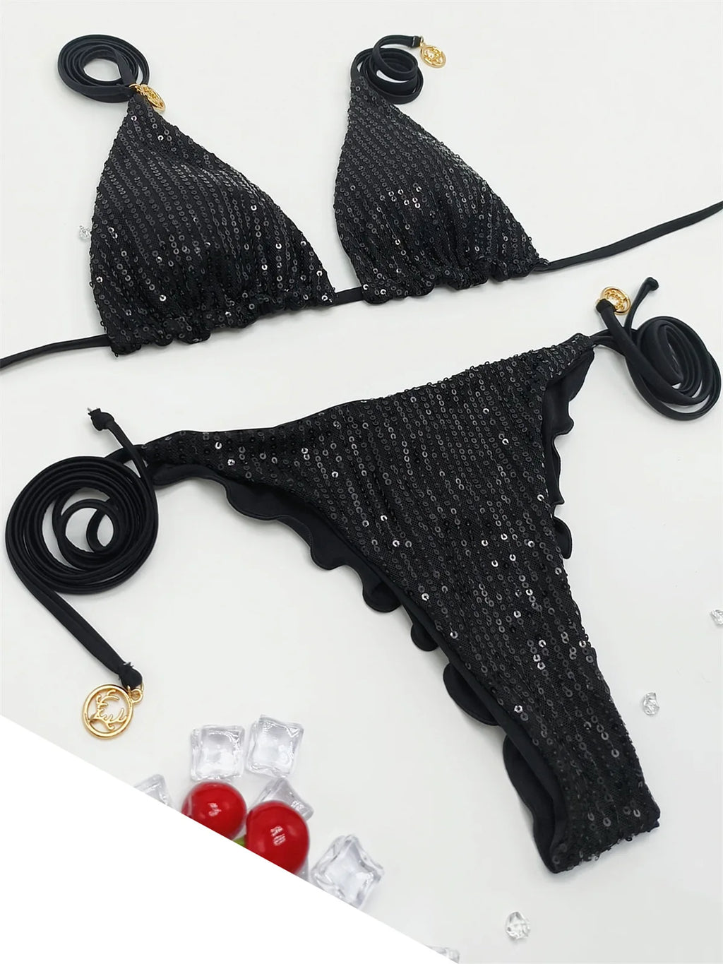 Circyy Sequins Bikini Set  Women Neck-mounted Lace Up Fashion Bathing Suit Two-piece Holiday Sexy Split Swimsuit Summer 2026 New
