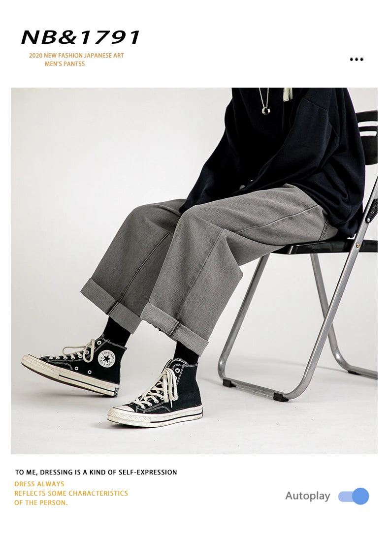 2023 New Korean Fashion Men's Baggy Jeans Classic Unisex Man Straight Denim Wide-leg Pants Hip Hop Bagy Light Blue Grey Black