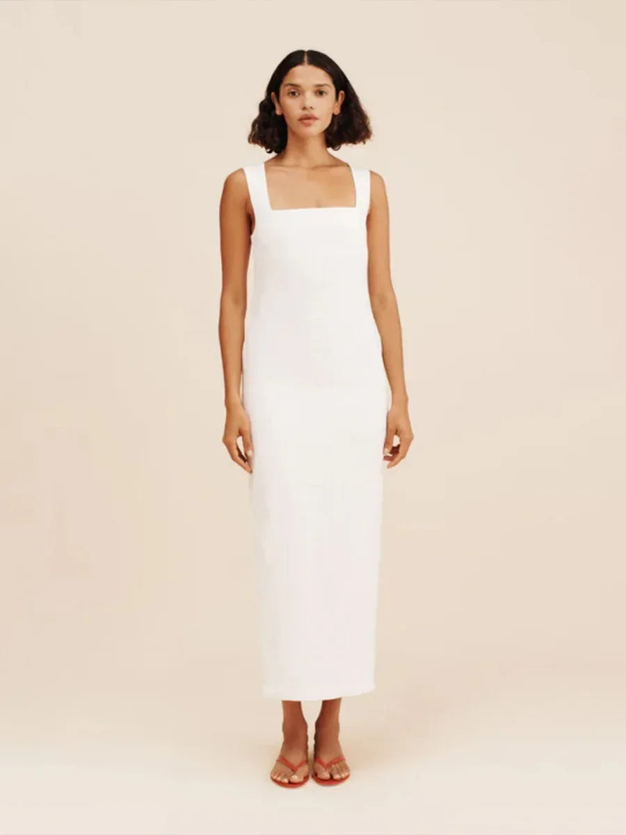 Wolfeel Cotton Linen Square Neck Suspender Dress Women's Solid Color Fashion Slim Fit Long Dress Summer New Women's Clothing