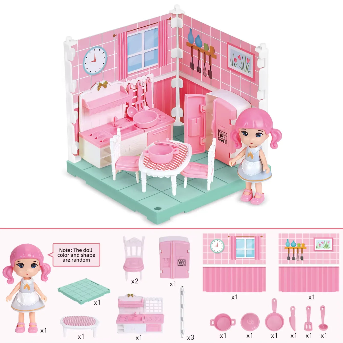 Mini Home Accessories DIY Doll House Furniture Assembly Model Simulated Bedroom Kitchen Decoration Pretend Play Toy Girl Gift