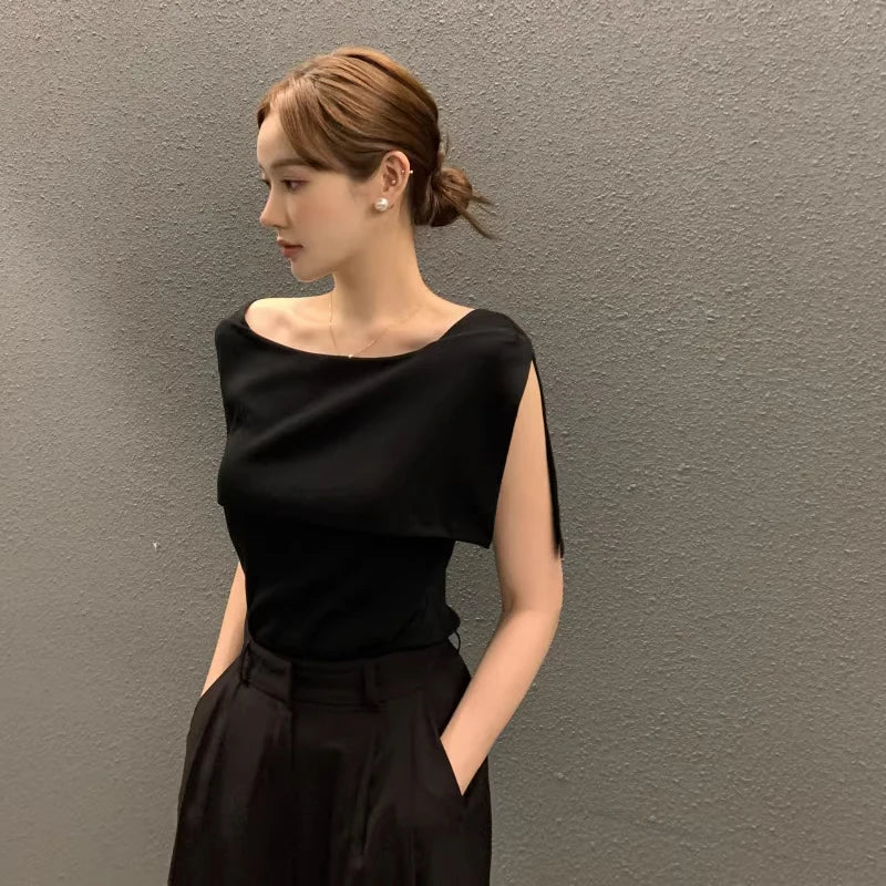 Summer Chic Design Svel Knitted Top Women's Faion Belted Stripe Vintage Retro Small Size Korean Sle Vest