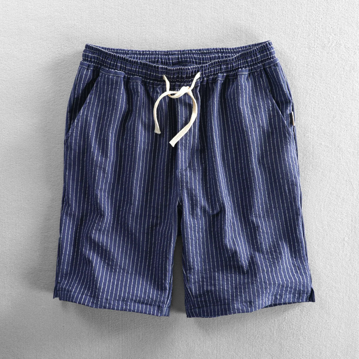 Summer Cotton Beach Shorts Pants For Men Casual Breathable Comfortable Striped Loose Drawstring Cropped Youth Man Shorts Pants