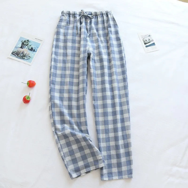 Men Pajama Pants Plaid Design Cotton Pajamas Long Trouser Spring Summer Male Thin Loose Sleep Bottoms Men Sleep Pants Plus Size