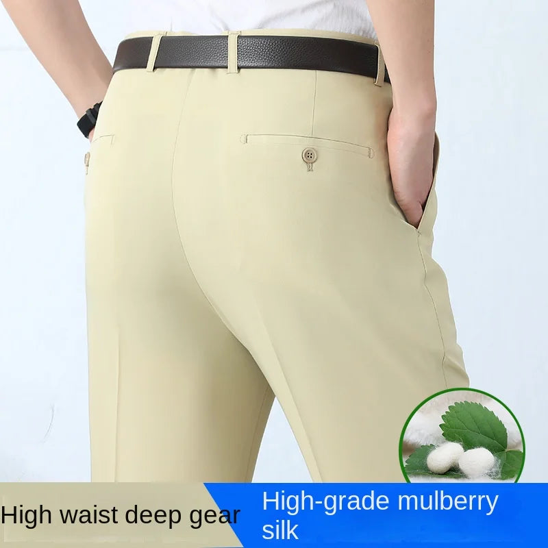High Waist  Black Suit Pants man Formal Clothes For Men Clothing Thin Flat Khaki Dress Mens Trousers 2024 Summer 40 42
