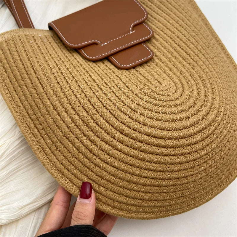 Large Capacity Beach Shopping Bag Luxury Design Woven Shoulder Bag Women Handmade Cotton Thread Woven Handbag Summer Travel Bag