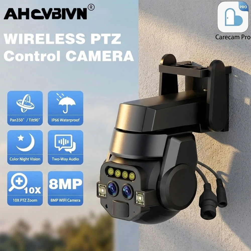 Carecam Pro 4K 8MP Dual Lens Wireless Camera Human Detection 10X PTZ Zoom Color Night Vision CCTV  Intelligent Monitoring Camera