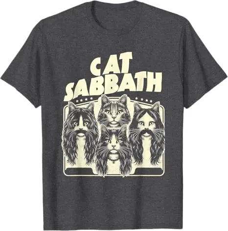 Cat Sabbath Funny Cat Dad T-Shirt Rock Music Streetwear Clothes Humor Kitty Band Y2k Saying Tee Rap Hip Hop Short Sleeve Blouses