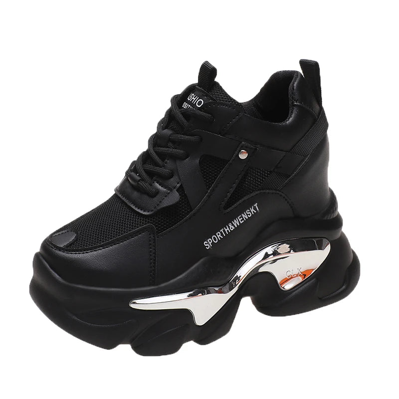 2025 Women Chunky Sneakers Platform Ulzzang Sports Shoes Summer Thick Bottom Breathable Mesh Casual Shoes 11CM High Heels Woman