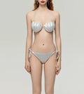 High-Grade Pearl White Bikini Women's Small Chest Push up Swimsuit Seaside Vacation