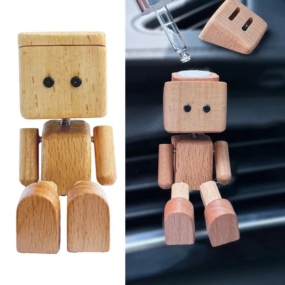 Wooden Shaking Doll with Aromatherapy Function Fun Dashboard Decoration for Car Office Home Natural Wood Craft Gift