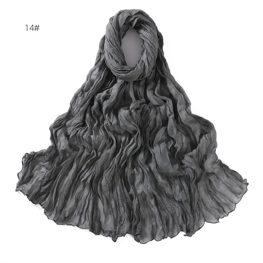 Crumpled Scarf For Women Girls Students Spring New Solid Color Cotton Voile Thin Scarves Soft Knitting Shawl Female Wrap Shawls