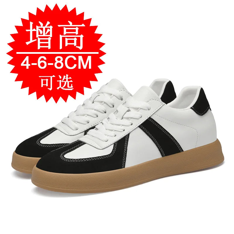Man Vintage Elevator Shoes Height Increase Insole 8cm Taller Lift Sneakers Shoes Men Leisure Fashion Sports White Shoes