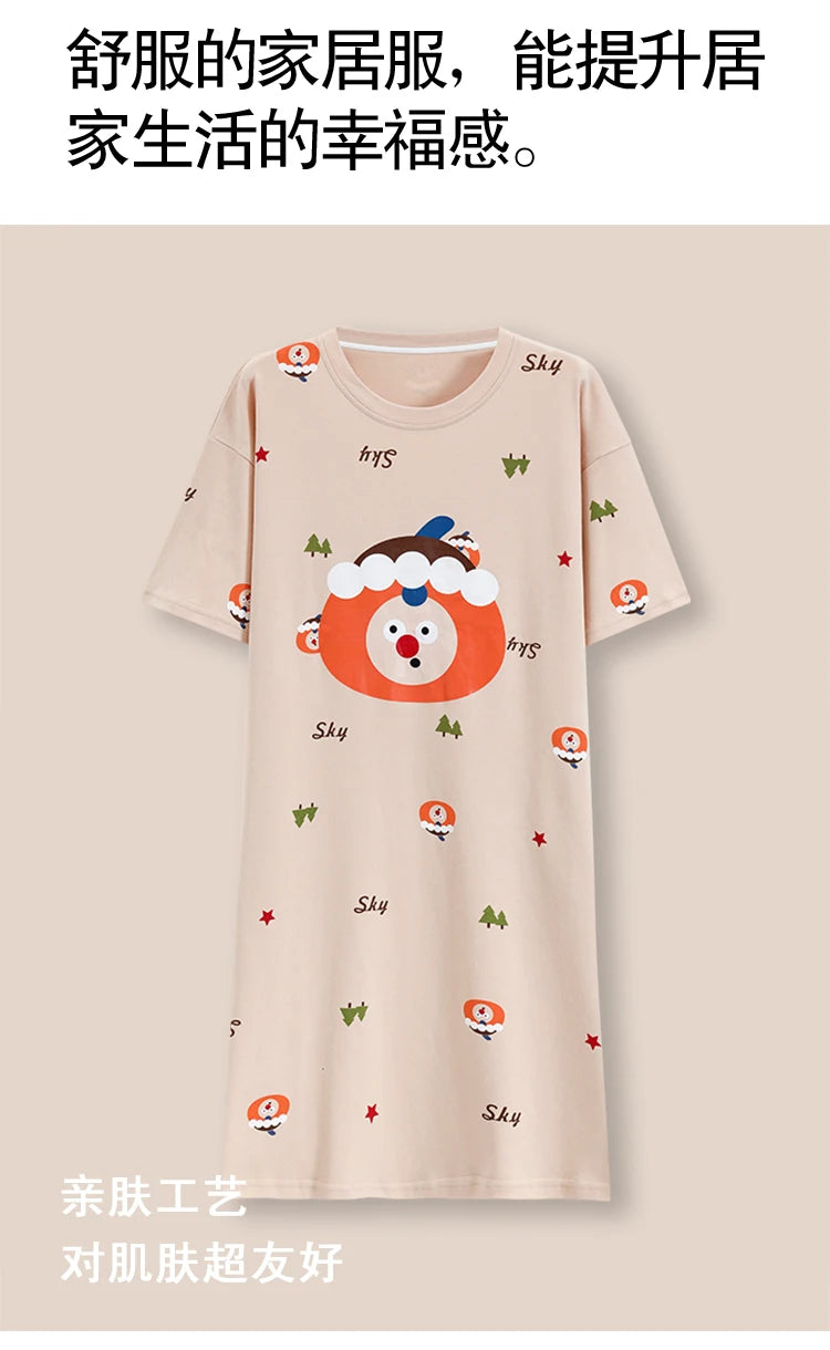 100% COTTON! SUKAE Summer New Women Lovely Sleepshirt Fashion Nightgowns Leisure Dress Casual Nightdress Short Sleeves Nightgown