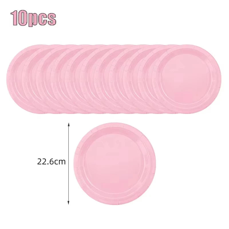 Pink Party Supplies Dinnerware Disposable Set Napkin Cup Plate Knife Fork SpoonTablecloth for Baby Shower Wedding Birthday Party