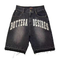 Deeptown Y2k Vintage Harajuku Denim Shorts Women Washed Letter Embroidery Tassels American Retro Jeans Man Baggy Hip Hop Jorts