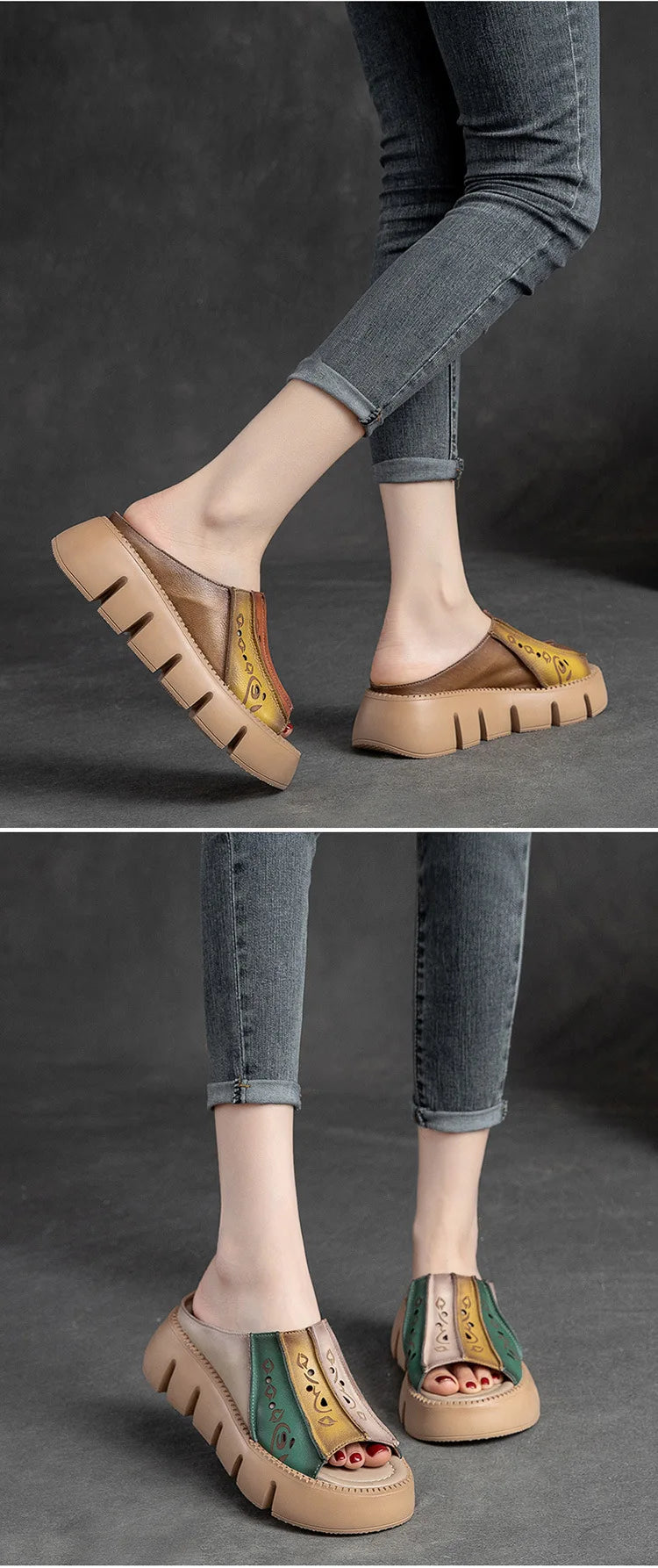 GKTINOO Genuine Leather Summer Shoes Women Slippers Wedges Outside Slides Leisure 2026 New Handmade Concise Ladies Slippers