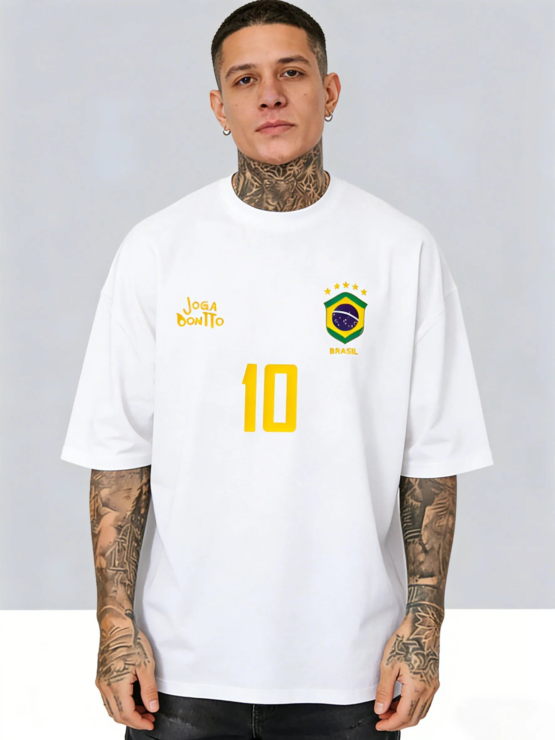 Men's Brazil #10 Elegant Soccer Pattern T-Shirt - New Summer Casual Short-Sleeved Shirt - Soccer Enthusiast Streetwear T-Shirt
