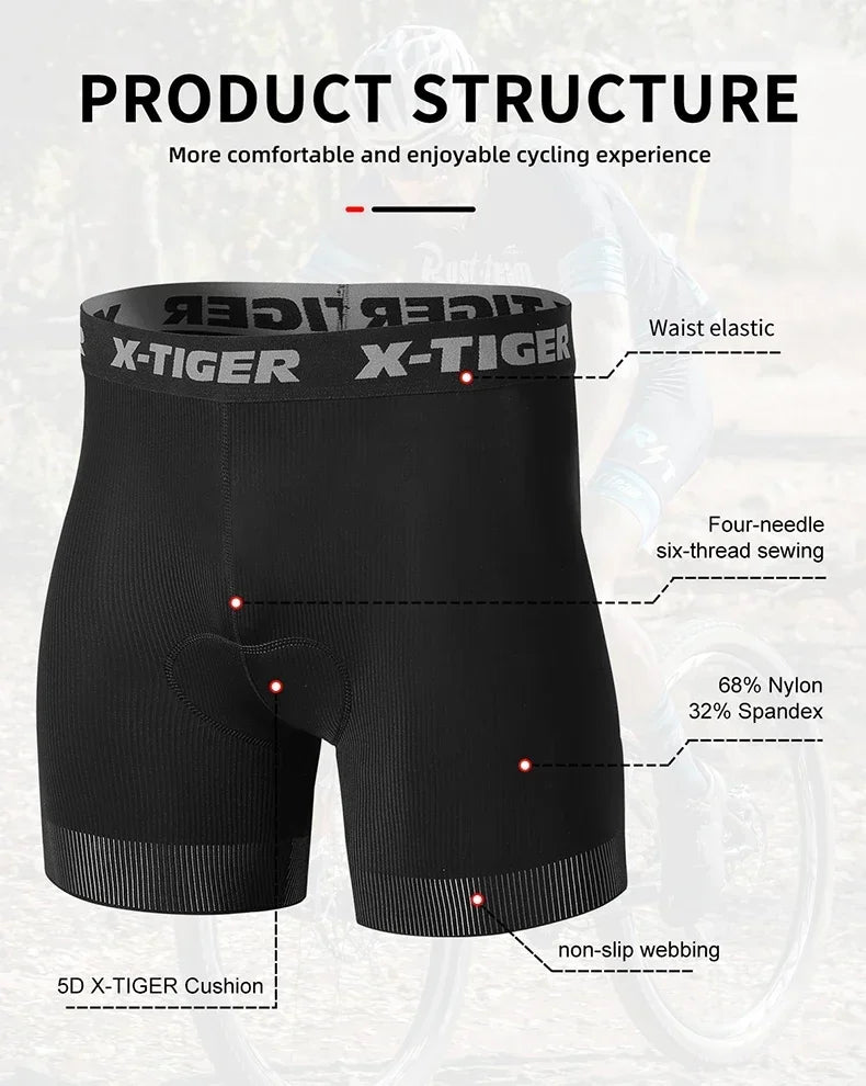 X-TIGER High Performance Breathable Cycling Underwear Men 5D Silicone Pad 3D Cutting Moisture Wicking Road Cycling Shorts