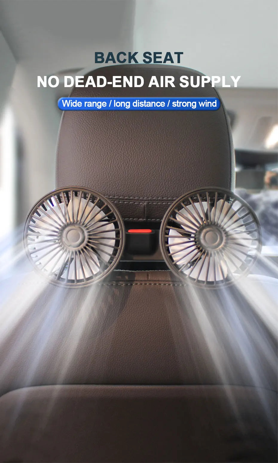3-speed Car Seat Back Cooling Fan USB Charge Dual Head Fan 360 Degree Rotation Neck Cooler for Summer Car Accessories
