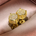 925 Sterling Silver New Bling Gold Silver Round Hip Hop Stud Earrings with Zircon Stone for Women Man Fashion Jewelry