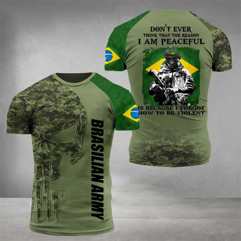 Brazil Flag Men's T-Shirt 3D Print Brazilian T Shirt Summer Oversized Jersey Camo Veterans Short Sleeve Sports Tactical Tee Tops
