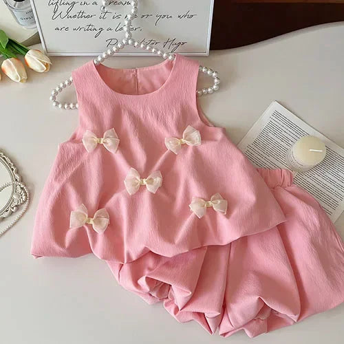 2025 New Summer Baby Girl Party Dress Sleeveless Cotton Solid Color Sister Clothing  2-7Yrs Kids Princess Dresses