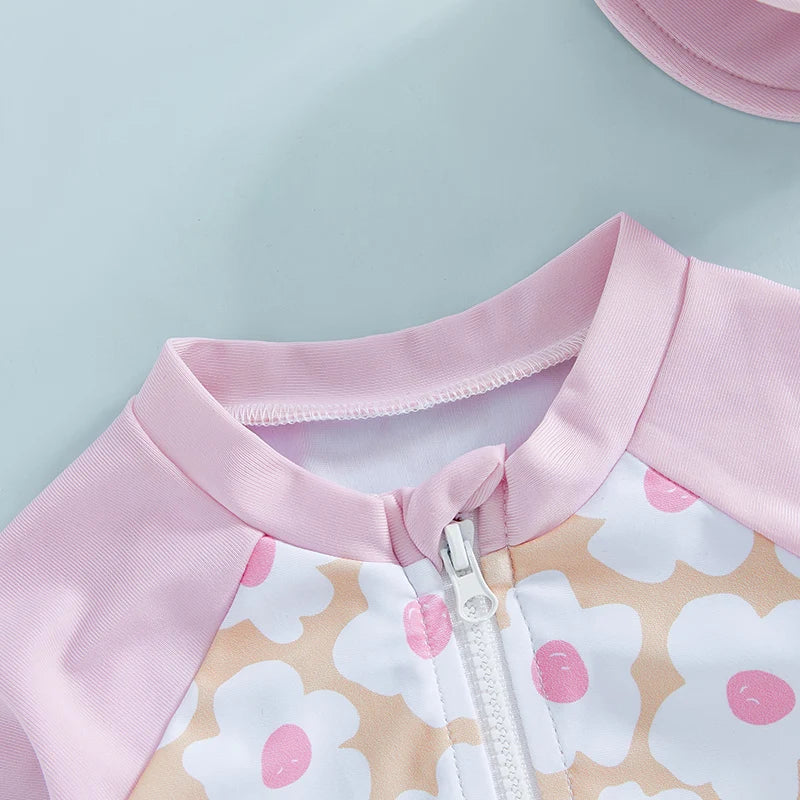 Citgeett Summer Kids Toddler Girl Long Sleeve Swimsuit Floral Flamingo Print Half Zipper Swimwear Romper Clothes
