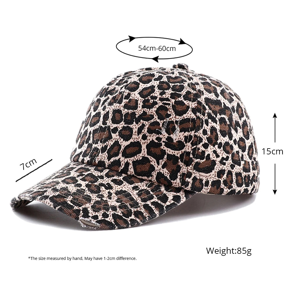 New Spring Summer Hip Hop Leopard Print Ponytail Baseball Cap Outdoor Adjustable Casual Ripped Dad Hats for Women Sunscreen Hat