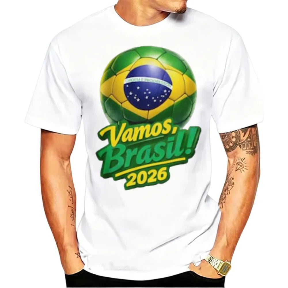 Go Brazil 2026 T-shirt with Brazilian Flag Graphic Football Gift for National Team Fans for Men Casual Soft Cotton T-Shirts