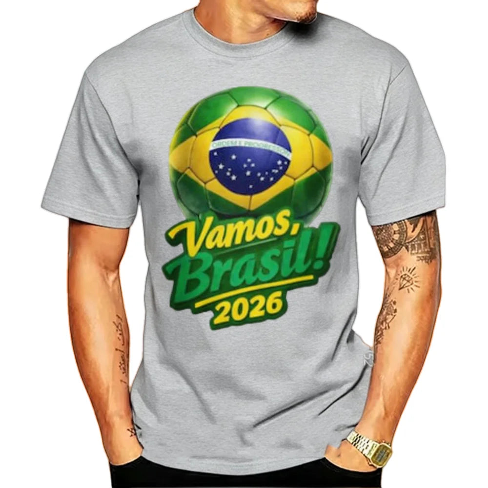 Go Brazil 2026 T-shirt with Brazilian Flag Graphic Football Gift for National Team Fans for Men Casual Soft Cotton T-Shirts