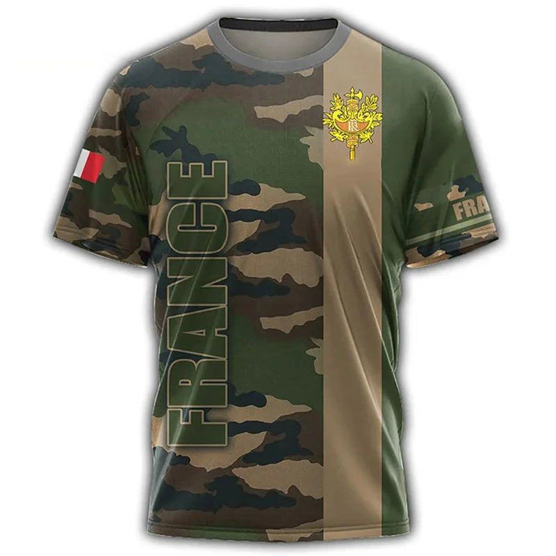 France Football French Flag Emblem Graphic T Shirt For Men Clothing Forest Camouflage T-shirt Short Sleeve Tops Tee Shirts