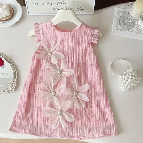2025 New Summer Baby Girl Party Dress Sleeveless Cotton Solid Color Sister Clothing  2-7Yrs Kids Princess Dresses