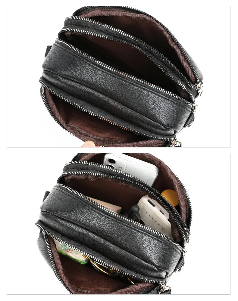 Solid Color Fashionable Rivet Zipper Women's Mobile Phone Bag Simple Soft Leather Shoulder Crossbody Small Square Bag Handbag
