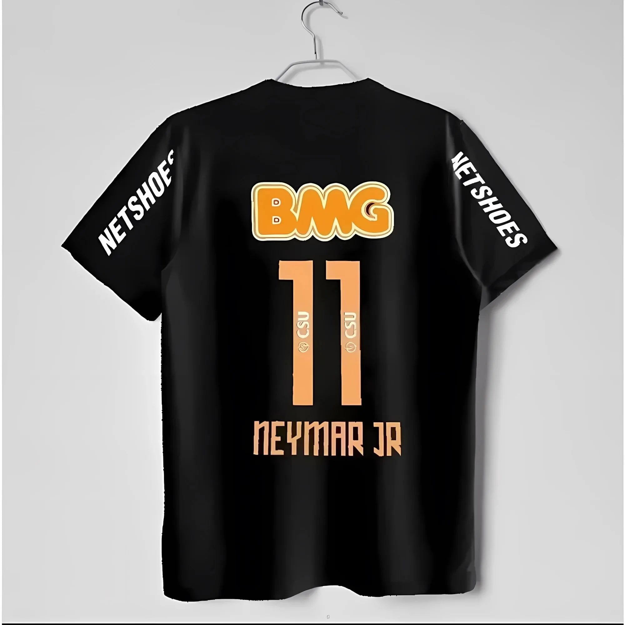 BMG Neymar Jr 11 Official Soccer Jersey: White Short-Sleeve with NETSHOES Sleeve Print, Premium Football Fan Gear