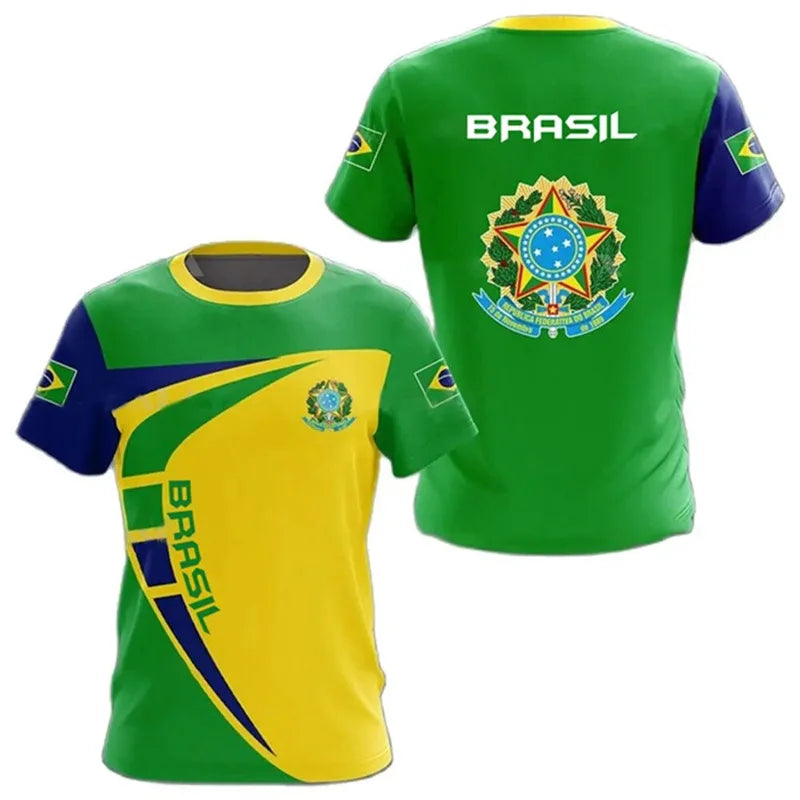 Brazil Flag Graphic T Shirt for Men Clothing 3D Print Brasil Football T-Shirt Gym Fitness Streetwear Tops Soccer Club Tee Shirts