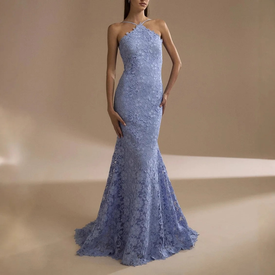 Fashion Evening Dress Dresses For Woman Party Wedding Vestidos Temperament Elegant Sexy Slim Neck Halter Backless Laces Banquet