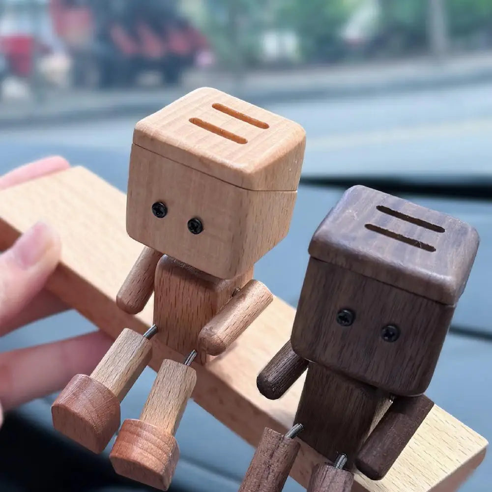 Wooden Shaking Doll with Aromatherapy Function Fun Dashboard Decoration for Car Office Home Natural Wood Craft Gift
