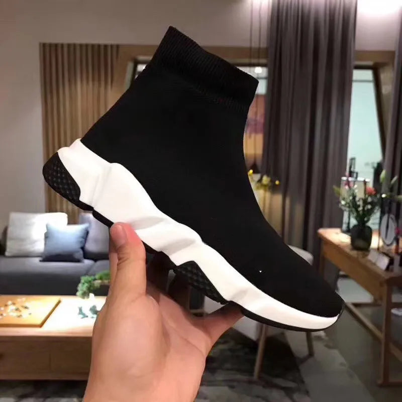 Paris High Top Knitted Boots Sporty Cushioned Dad Shoes Breathable Quick Dry Rubber Outsole Unisex Running Shoes