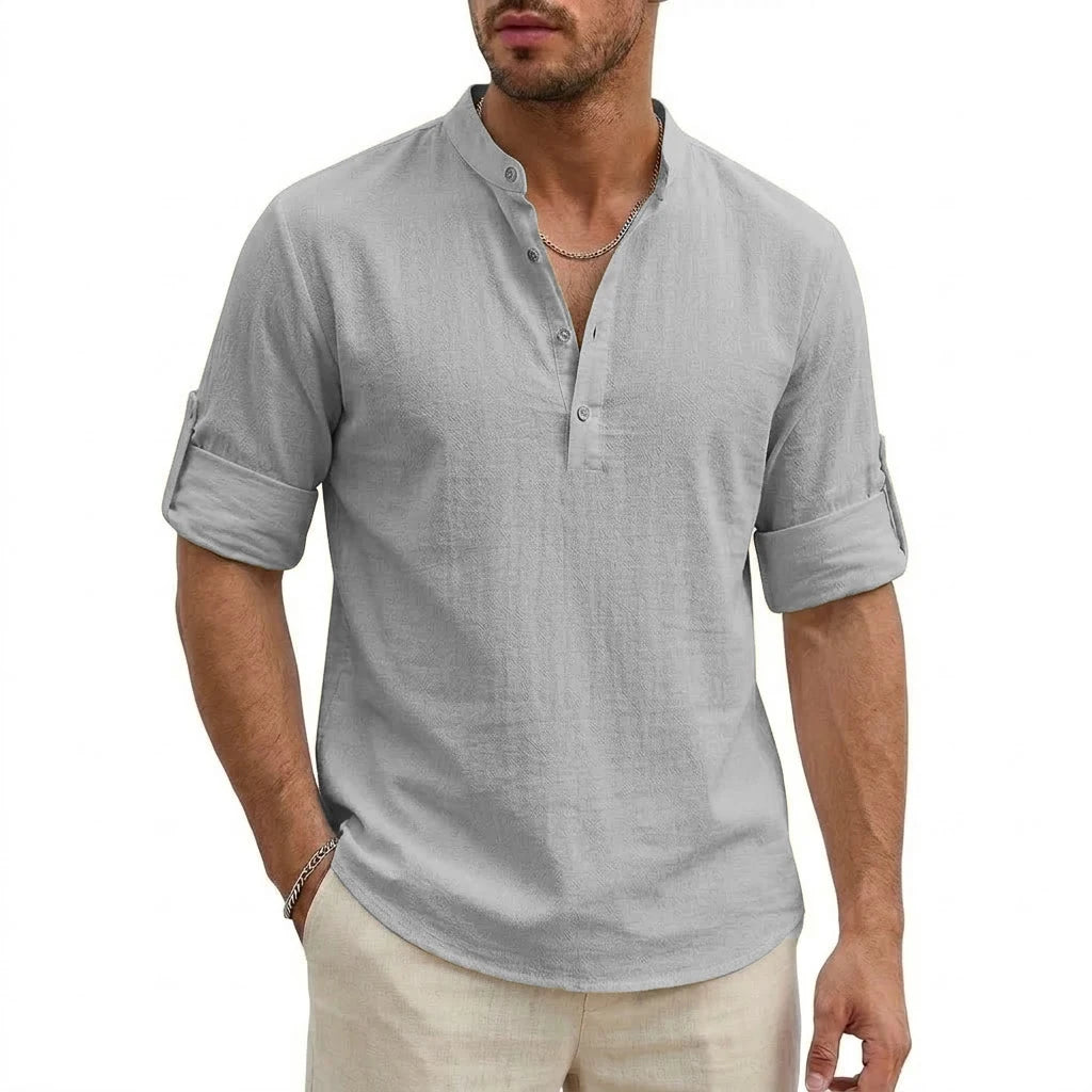 Luxury Mens Cotton Shirts Henley Casual Long Sleeve T-Shirts Beach Hawaiian Summer Linen Shirt for Men Gym Man Casual Tshirts