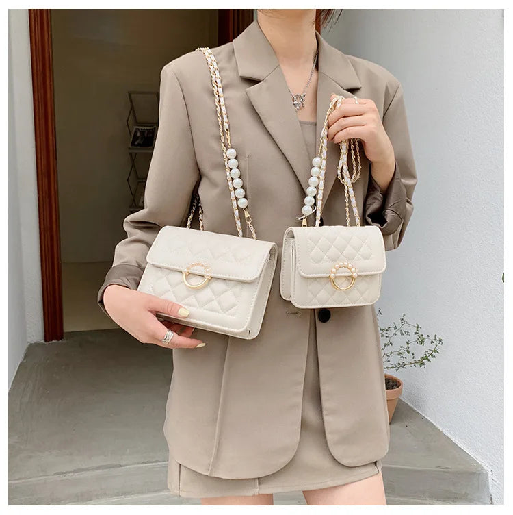 Summer Mini Small Handbags New Tide Pearl Chain Bags Women's Bag Versatile White Single Shoulder Crossbody Handbag
