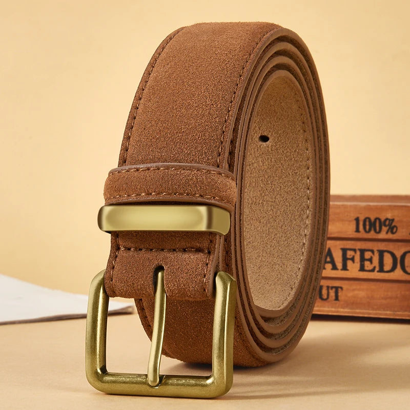 Men's Suede Belt Retro Trend Alloy Buckle Men's Belt Large Size Genuine High End Belt, Gift for Boyfriend and Dad