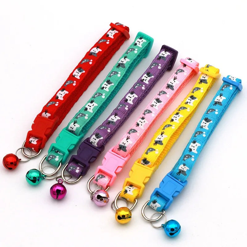 Collar Bell Colorful Cats Pattern Pet Accessories Dog Cat Adjustable Collars For Puppy Kitten DIY Small Animal