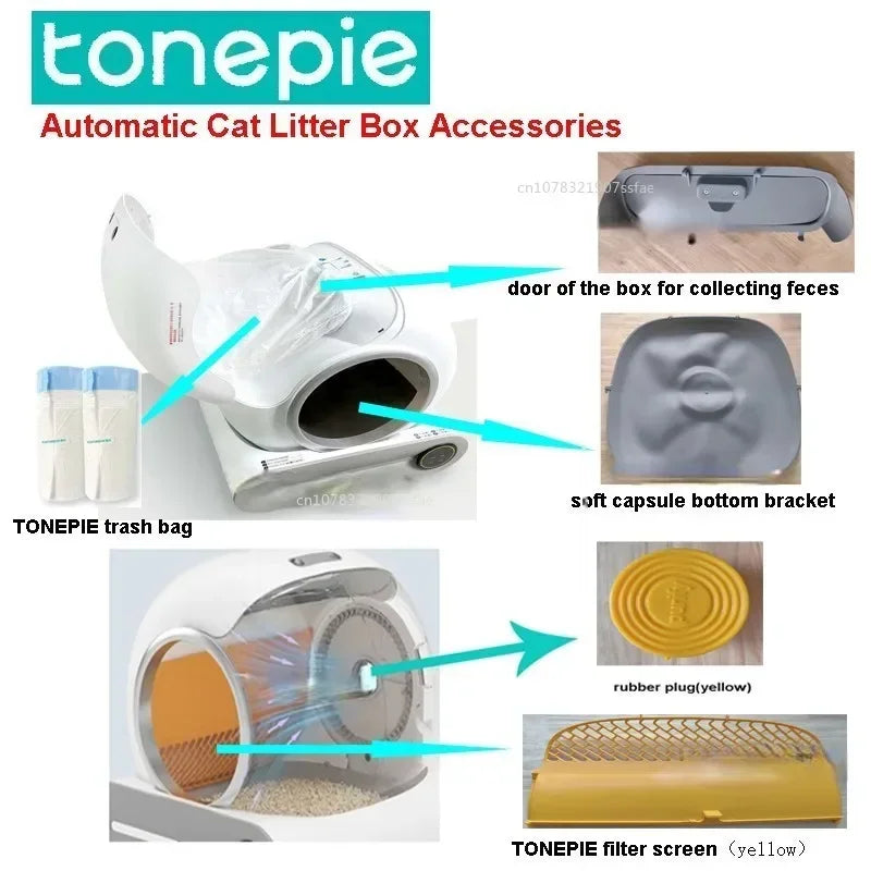 TONEPIE Automatic Cat Litter Box Accessories Bin Door Bottom Capsule Ventilation Screen Filter Mesh Trash Poop Bag LitterTray