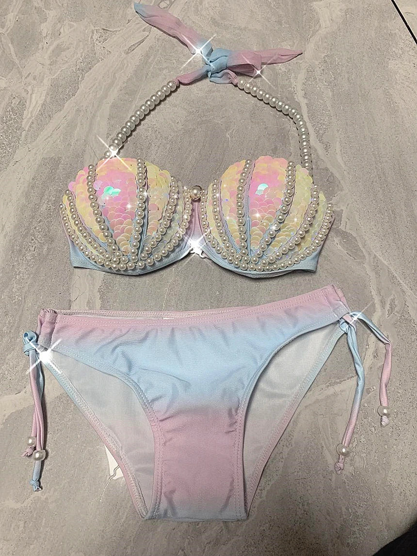 RM Mermaid Sequin Corset Bikini Swimsuit Free Diving Performance Oceanarium Electro Festival Bra Bar Cos Costumes