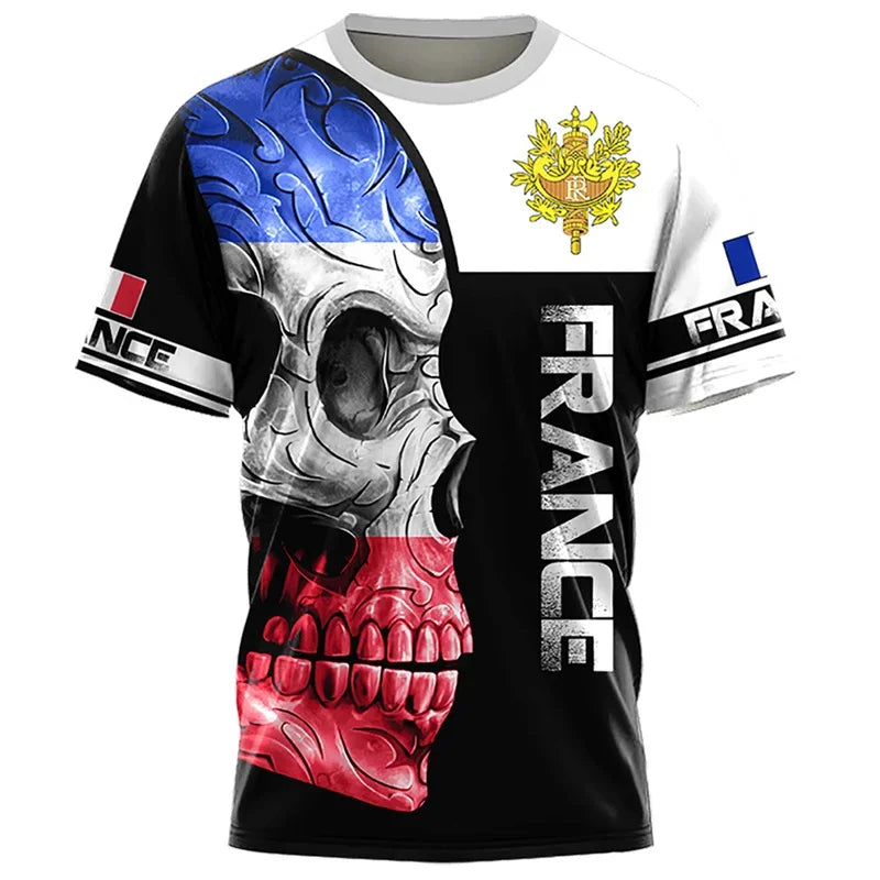 France Football French Flag Emblem Graphic T Shirt For Men Clothing Forest Camouflage T-shirt Short Sleeve Tops Tee Shirts