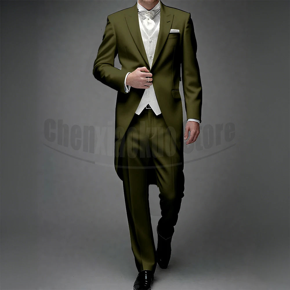 3 Piece Man Tailcoat for Formal Wedding Groomsmen Tuxedos 2025 Classic Peak Lapel One Button Solid Male Suit (Jacket+Pants+Vest)