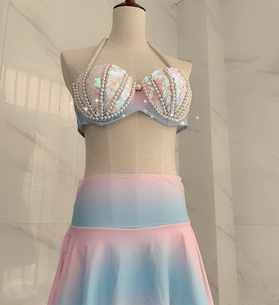 RM Mermaid Sequin Corset Bikini Swimsuit Free Diving Performance Oceanarium Electro Festival Bra Bar Cos Costumes