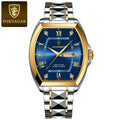 POEDAGAR Luxury Tonneau Men Watch Luminous Waterproof Date Week Man Watch Stainless Steel Fashion Original Men's Quartz Watches
