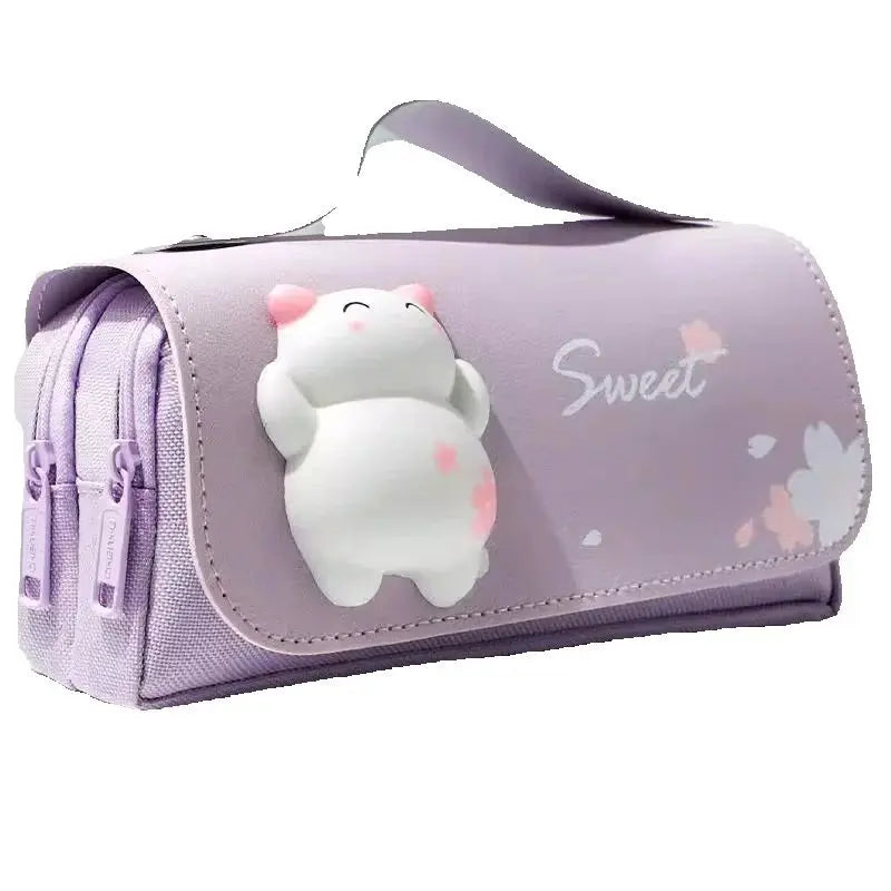 Sakura Pencil Bag PU Leather Pen Case Candy Color Japan Stationery Box Green Pink Organizer School Supplies Gift Ruler Pouch Hol